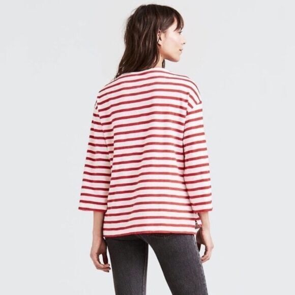 LEVI’S ROSE EMBROIDERED STRIPE 3/4 SLEEVE RELAXED FIT‎ SHIRT - Picture 3 of 11